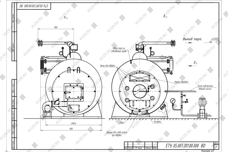 Чертеж парового дровяного котла КП 500